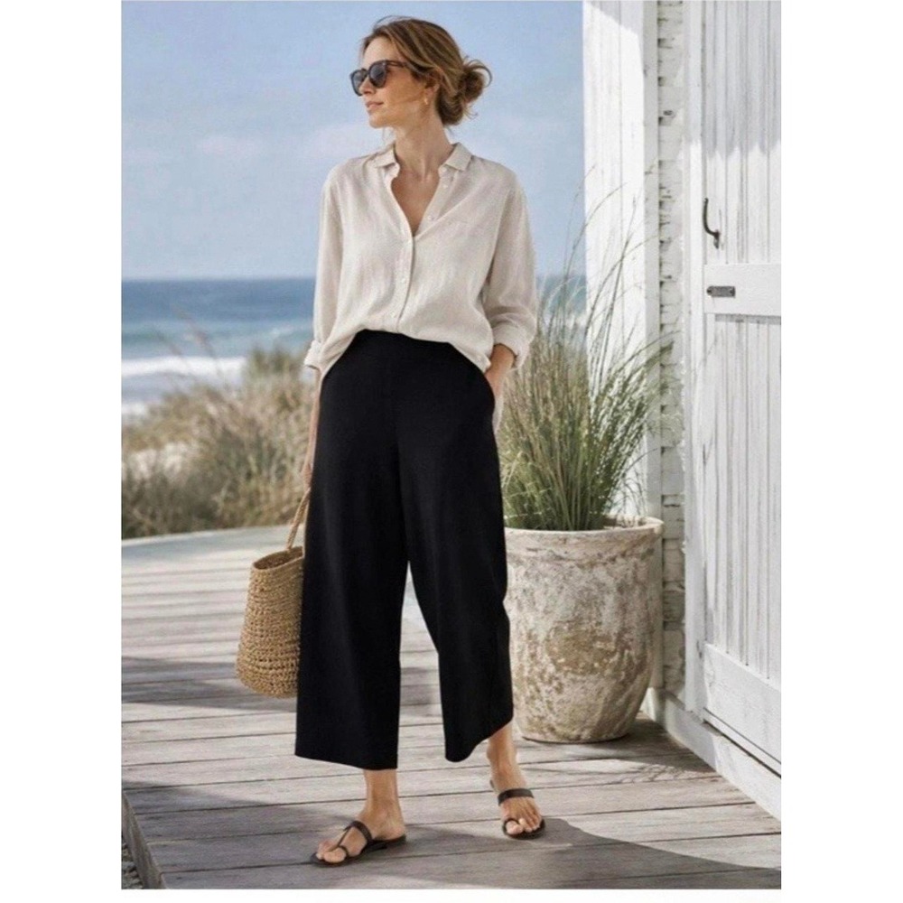 DKNY Black Wide Leg Culottes High Rise Cropped Trousers Size 2